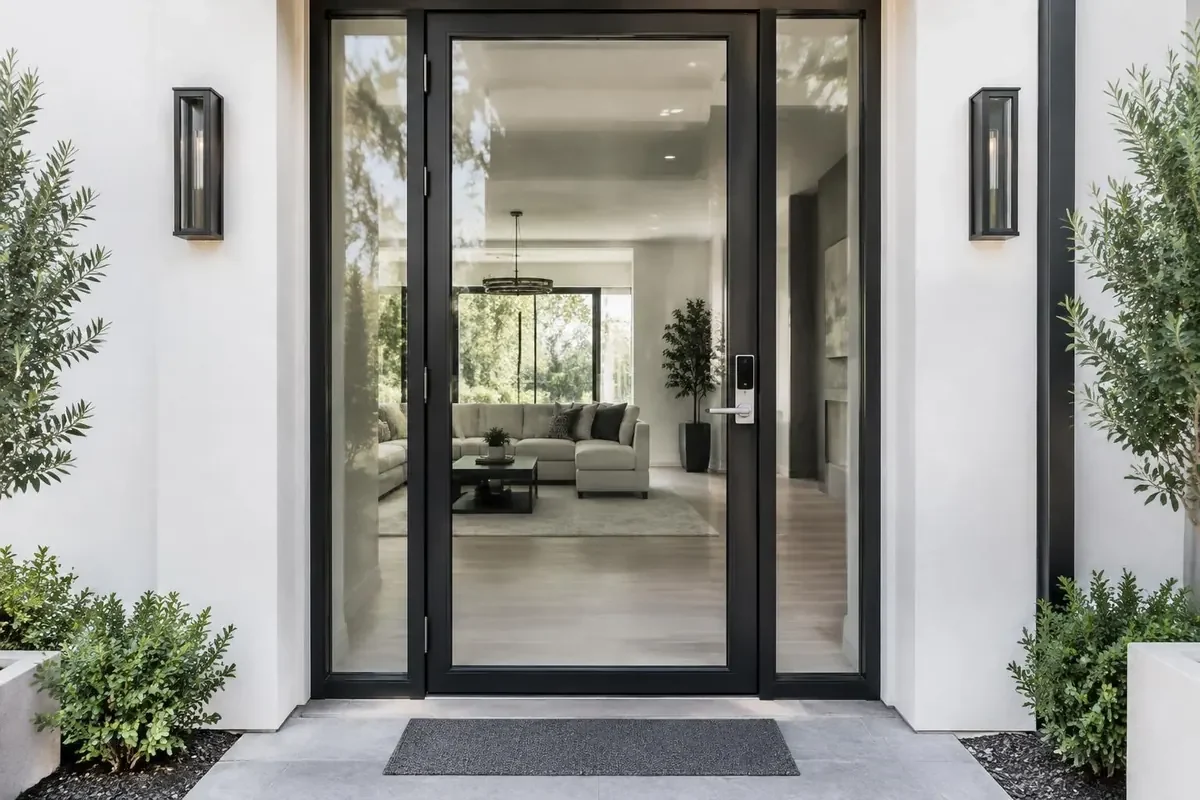 Home entry with clear smart glass